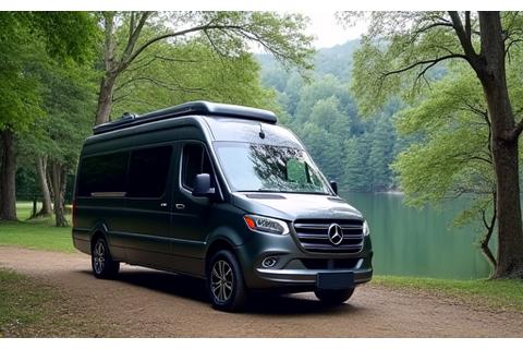 Van conversion élégant garé en pleine nature
