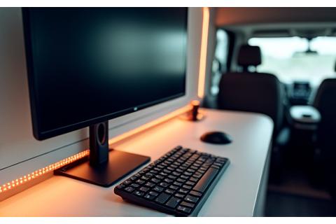 Détail du poste de travail avec moniteur et connectivité